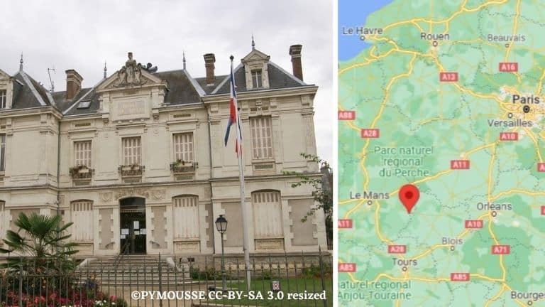 L'hôtel de ville de Saint-Calais, dans la Sarthe, et localisation de la commune sur Google Maps